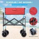 EVLIQUIL Beach Wagon Collapsible Foldable Wagon Cart with Big Wheels Utility Folding Grocery Lounge All Terrain Wagon with Side Pocket and Brakes for
